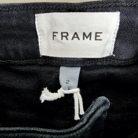 FRAME Le One Black Flare Split Hem High Waist Jeans Super Stretch NWT Size 2 - Picture 9 of 13